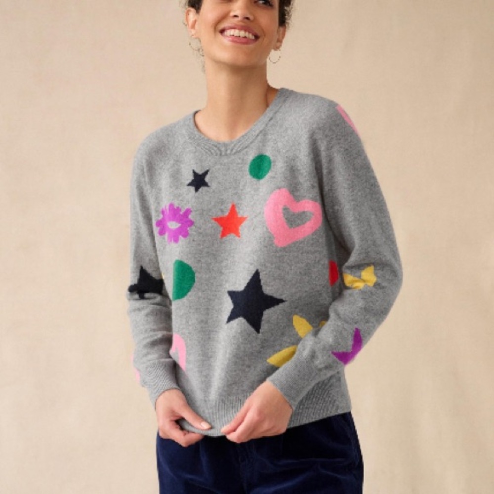 White + Warren Cashmere Jackyblue Icon Sweatshirt 100% Cashmere, Large